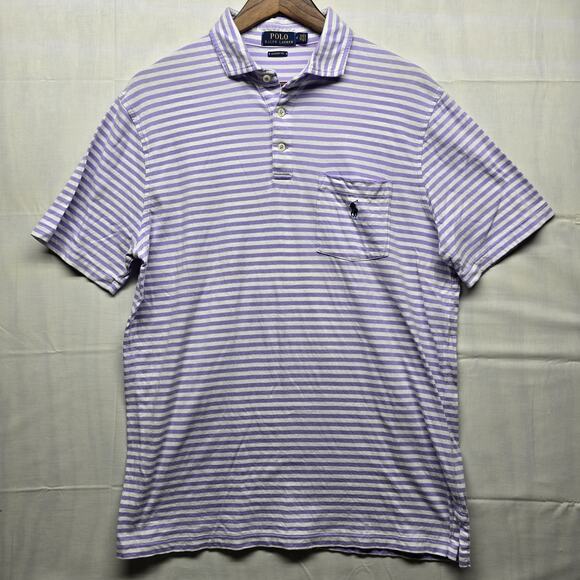 Polo by Ralph Lauren Other - Polo Ralph Lauren Polo Shirt Mens Medium Purple White Striped Cotton Pocket